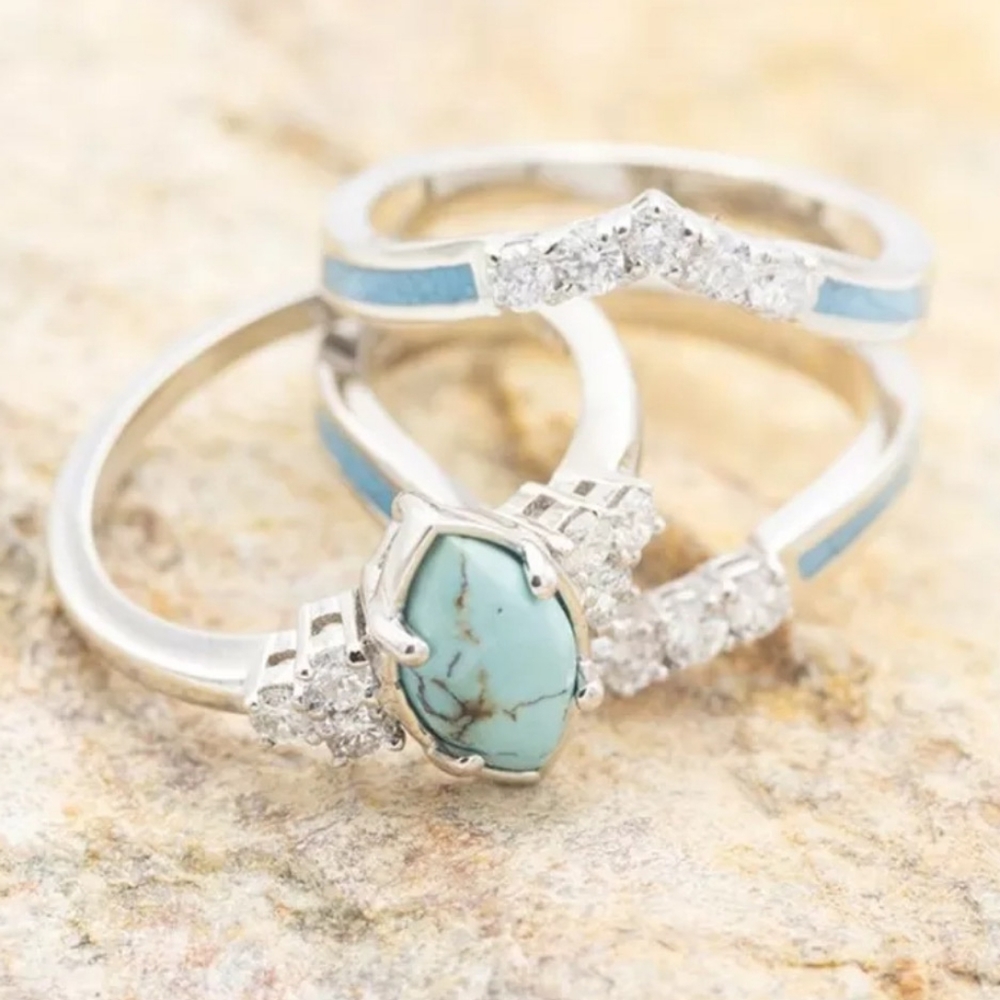 🎀18k/925 Bohemian Turquoise & Moissanite Staker Ring - Picture 6 of 7